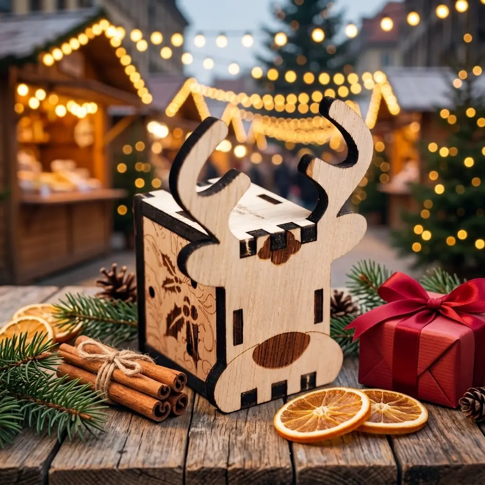 クリスマス鹿DIYミュージックボックス ヨーロッパのクリスマスマーケット情景図