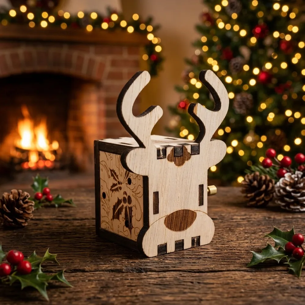 クリスマス鹿DIYミュージックボックス ヨーロッパの暖炉クリスマス夜の情景図